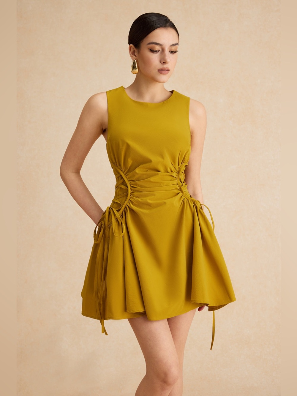 Sleeveless A-Line Mini Dress in Mustard